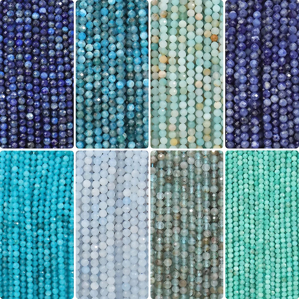 2 3 4 mm Blue Tiny Stone Bead Faceted Aquamarine Amazonite Lapis Lazuli Round Loose Spacer Beads Diy Bracelet Jewelry Making 15'