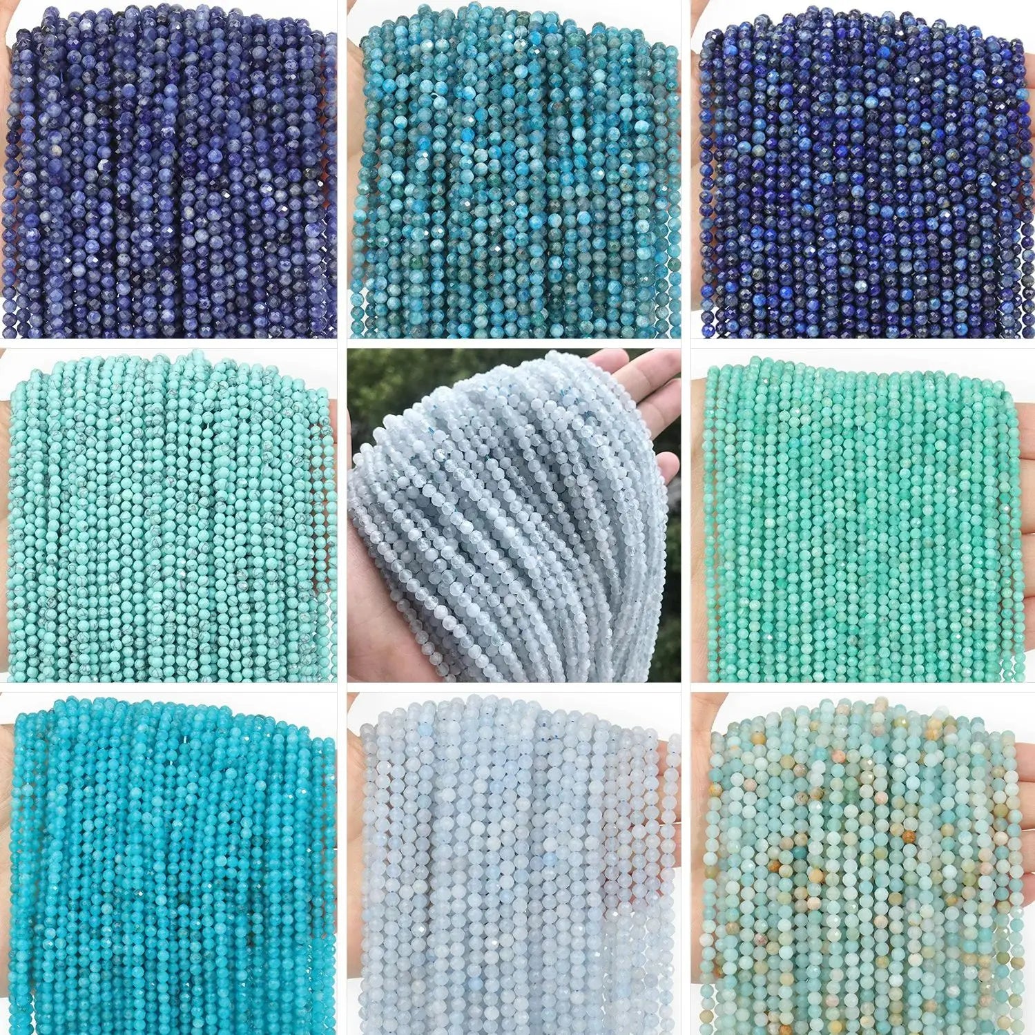 2 3 4 mm Blue Tiny Stone Bead Faceted Aquamarine Amazonite Lapis Lazuli Round Loose Spacer Beads Diy Bracelet Jewelry Making 15'