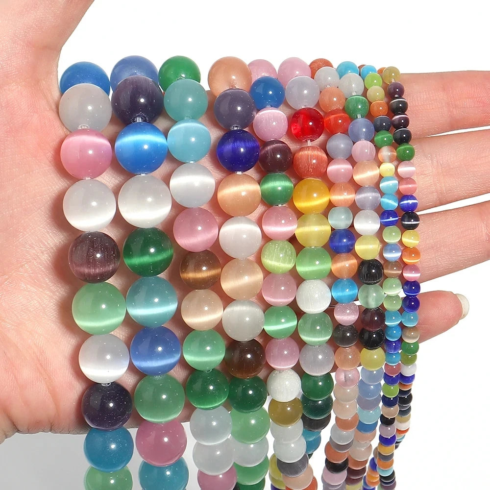 1 Strand 4/6/8/10/12mm Cat Eye Stone Beads Natural Stone Beads Loose Beads For Jewelry Making DIY Bracelets Necklace Accessories