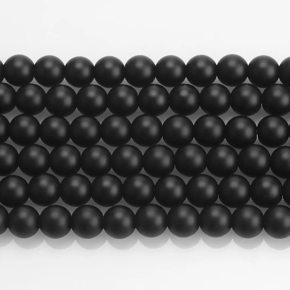 Natural White Black Stone Smooth Matte Agates Onyx Round Crystal Glass Beads for Jewelry Making 4/6/8/10/12mm DIY Bracelet 15''