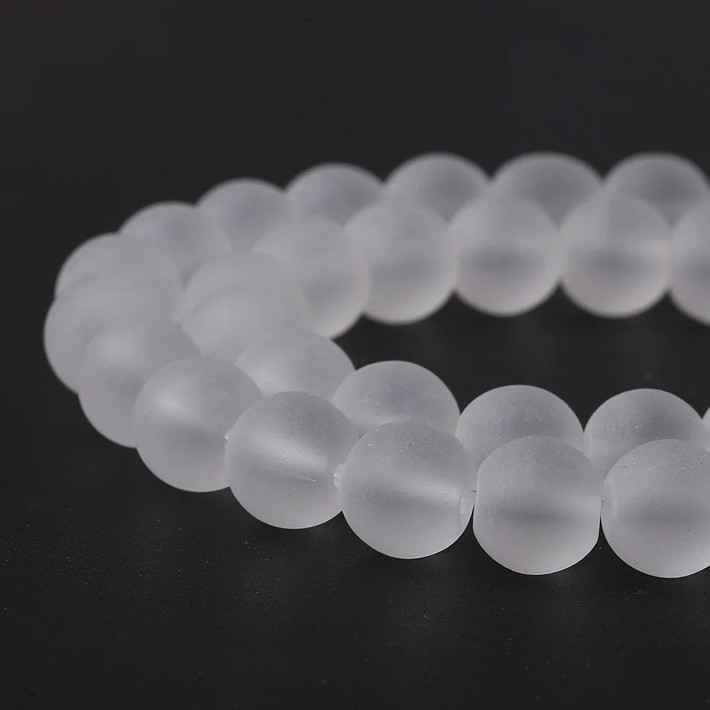 Natural White Black Stone Smooth Matte Agates Onyx Round Crystal Glass Beads for Jewelry Making 4/6/8/10/12mm DIY Bracelet 15''