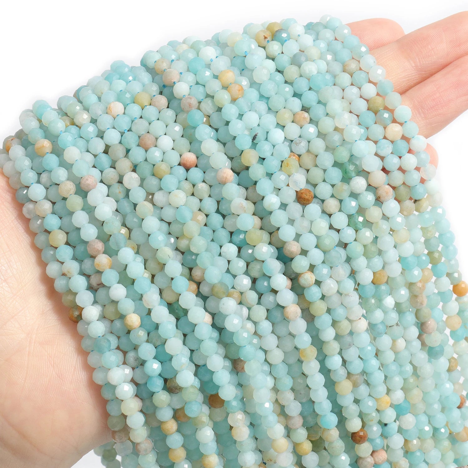 2 3 4 mm Blue Tiny Stone Bead Faceted Aquamarine Amazonite Lapis Lazuli Round Loose Spacer Beads Diy Bracelet Jewelry Making 15'