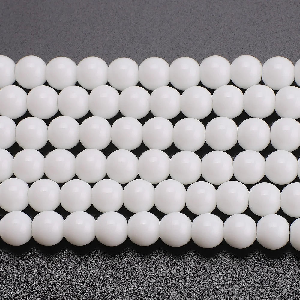 Natural White Black Stone Smooth Matte Agates Onyx Round Crystal Glass Beads for Jewelry Making 4/6/8/10/12mm DIY Bracelet 15''