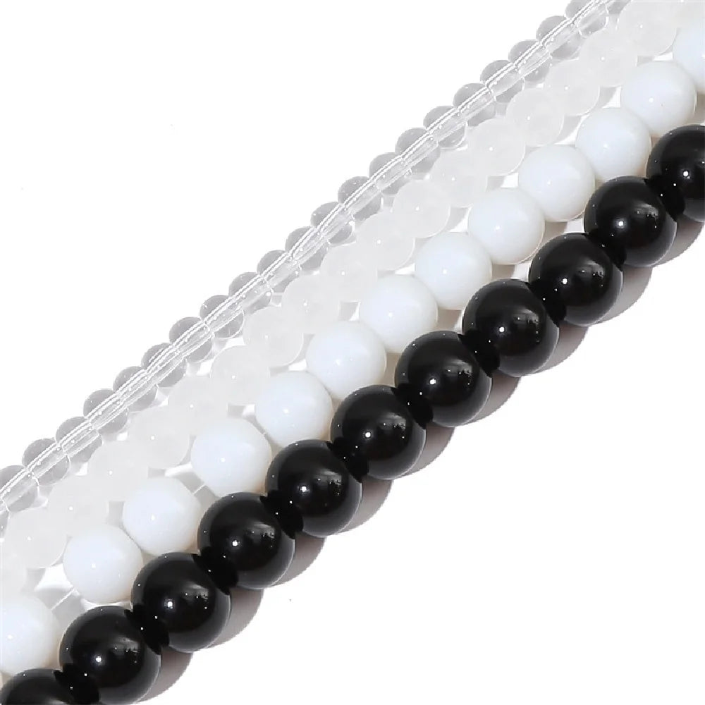 Natural White Black Stone Smooth Matte Agates Onyx Round Crystal Glass Beads for Jewelry Making 4/6/8/10/12mm DIY Bracelet 15''