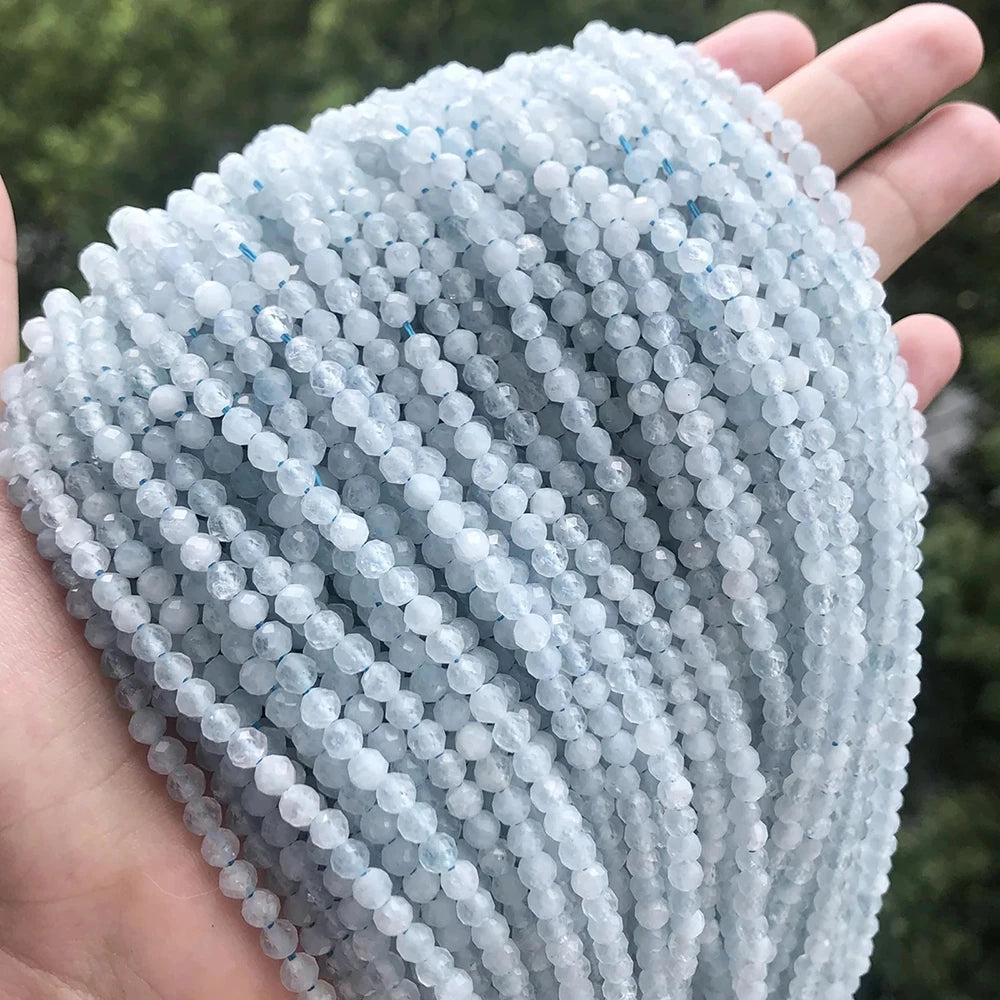 2 3 4 mm Blue Tiny Stone Bead Faceted Aquamarine Amazonite Lapis Lazuli Round Loose Spacer Beads Diy Bracelet Jewelry Making 15'