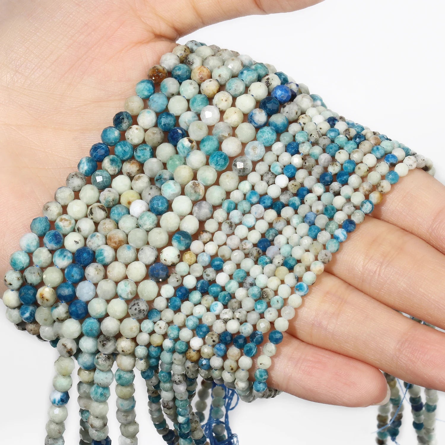 2 3 4 mm Blue Tiny Stone Bead Faceted Aquamarine Amazonite Lapis Lazuli Round Loose Spacer Beads Diy Bracelet Jewelry Making 15'
