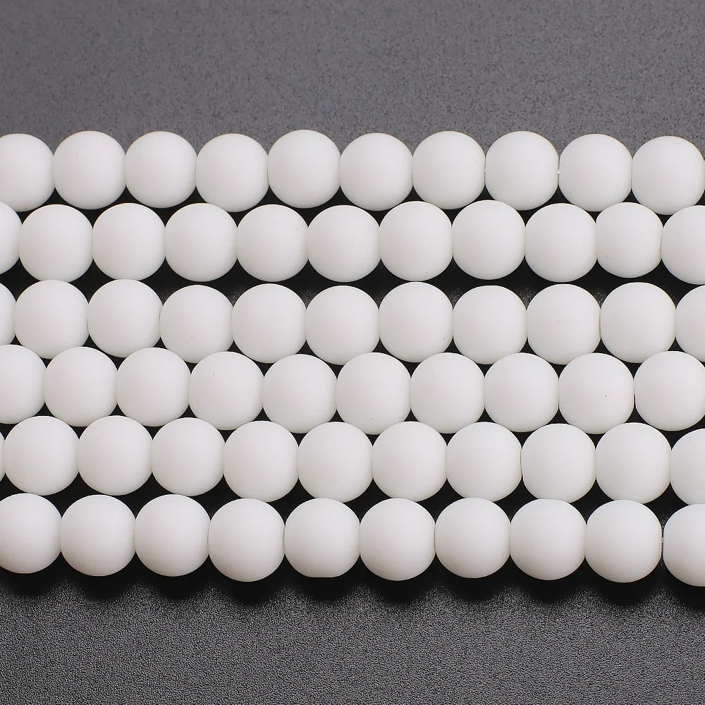 Natural White Black Stone Smooth Matte Agates Onyx Round Crystal Glass Beads for Jewelry Making 4/6/8/10/12mm DIY Bracelet 15''